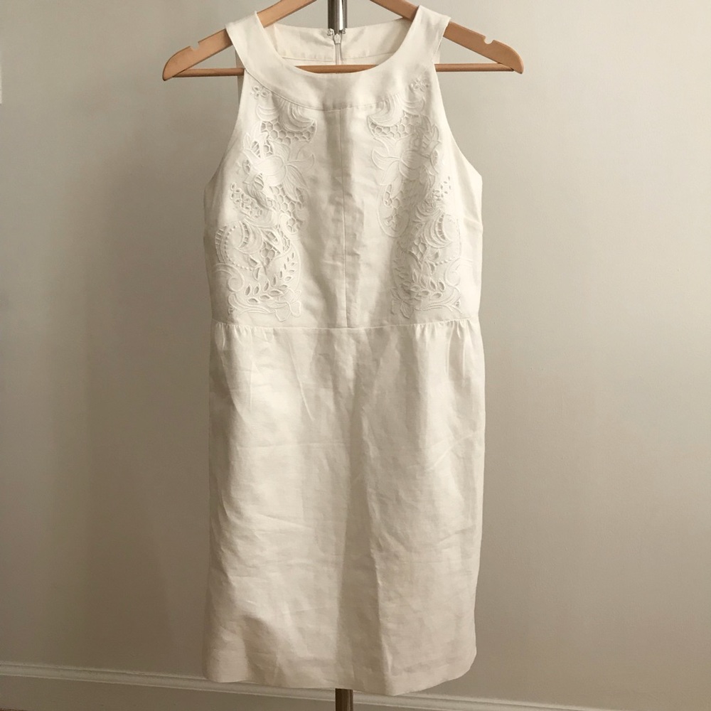 White Ann Taylor Loft Sheath Patterned Dress